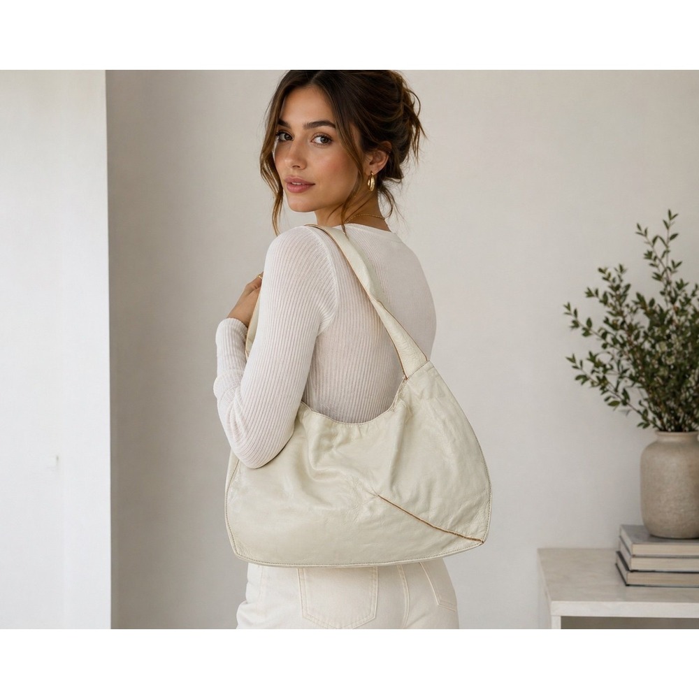 Vintage DKNY White Leather Slouchy Hobo Shoulder Bag